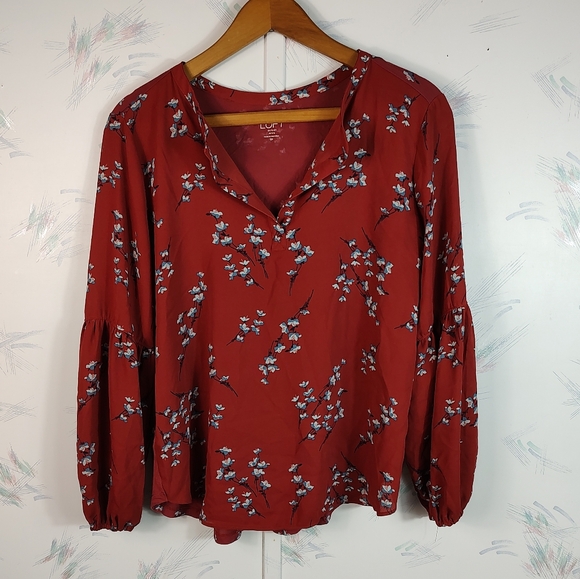 LOFT Tops - LOFT Outlet Red Floral Long Sleeve Blouse SP